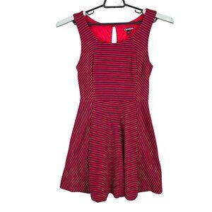 Womens Express Red & Navy Striped Sleeveless Fit & Flare Dress Keyhole Back S